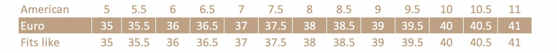 Solange Size Chart